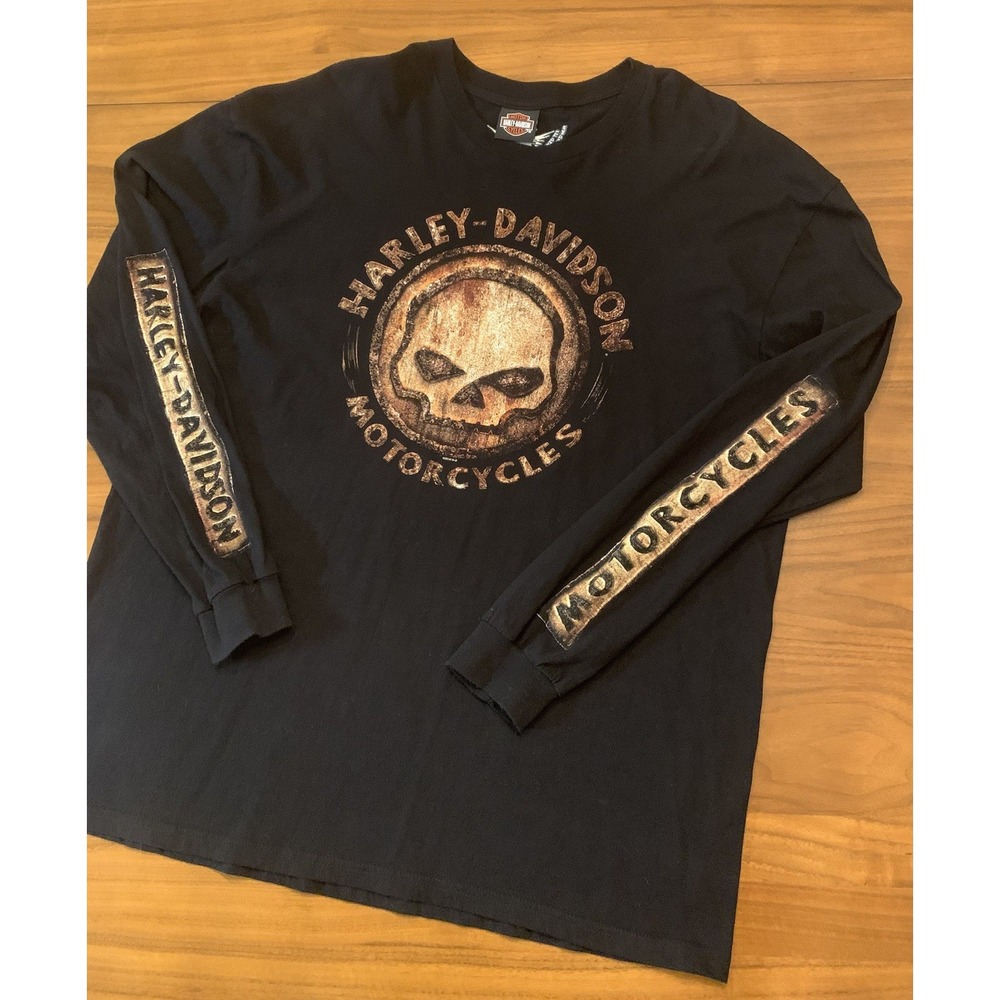 Harley Davidson Willie G Skull T-Shirt Mens 2XL Long Sleeve Black Rust Las Vegas